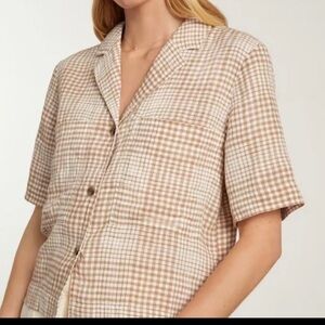 Everlane Beige and White Gingham Button Down Shirt